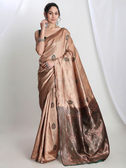 Janasya - Women's Green Silk Blend Ethnic Printed Woven Design Jacquard Saree with Unstitched Blouse