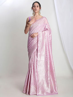 Janasya - Women's Lavender Silk Blend Leaf Motifs Woven Design Jacquard Saree with Unstitched Blouse