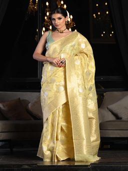 Beatitude - Yellow Soft Linen Woven Saree with Unstitched Blouse