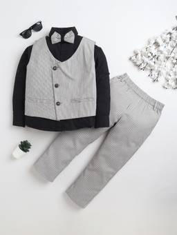 BAATCHEET - Cotton Full Sleeves Striped Party Suit - Light Grey