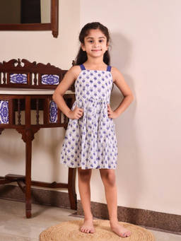 Evaraah - Blue Blossom Bow Cotton Dress