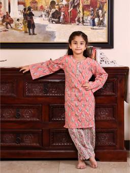 Evaraah - Coral Blossom Cotton Kurta with Pant