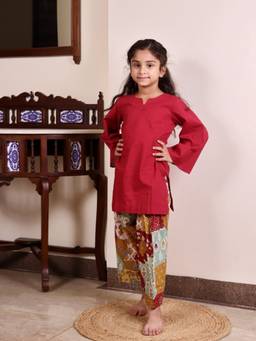 Evaraah - Ruby Patchwork Cotton Kurta with Salwar