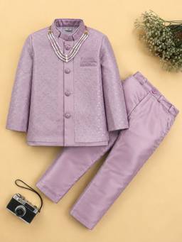 BT DEZINES - Mauve Satin Sherwani and Pant with Waistcoat and Necklace