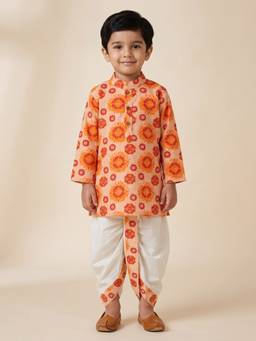 Desi Soota - Orange Cotton Bohemian Mandala Kurta with Dhoti