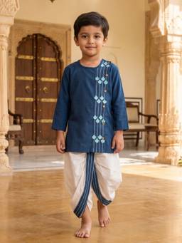 Desi Soota - Blue Cotton Embroiderd Kurta with Dhoti