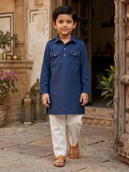 Desi Soota - Blue Cotton Pathani Kurta Pyjama