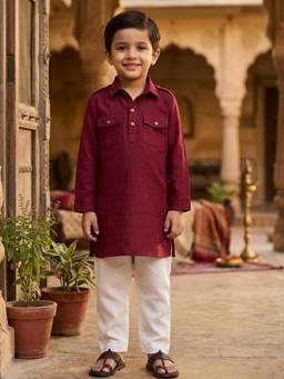 Desi Soota - Maroon Cotton Pathani Kurta Pyjama