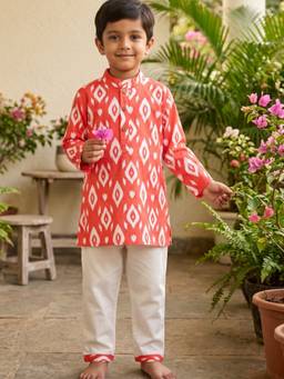 Desi Soota - Red Cotton Ikat Kurta with Pyjama