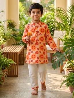 Desi Soota - Orange Cotton Bohemian Mandala Kurta with Pyjama