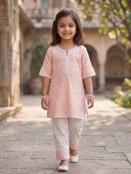 Desi Soota - Peach Cotton Embroidered Kurta with Pant