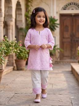 Desi Soota - Pink Cotton Embroidered Kurta with Pant