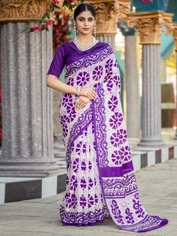 Akhilam - Womens Bhagalpuri Silk Multi-Color Printed Designer Saree with Unstitched Blouse
