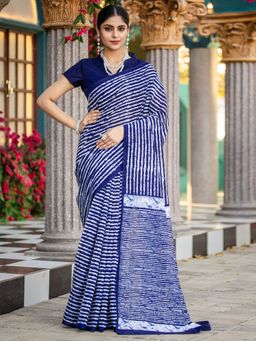 Akhilam - Womens Bhagalpuri Silk Navy Blue Printed Designer Saree with Unstitched Blouse