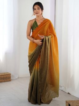 Akhilam - Womens Satin Silk Multicolour Designer Saree with Unstitched Blouse