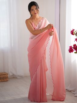Akhilam - Womens Chiffon Pink Designer Saree with Unstitched Blouse