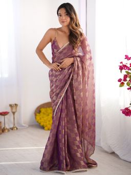 Akhilam - Womens Chiffon Purple Saree with Unstitched Blouse
