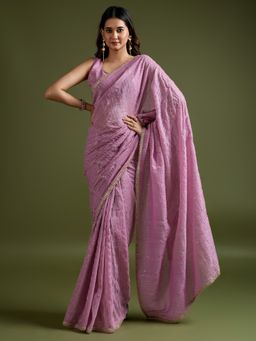 Akhilam - Womens Tissue Mauve Embellished Designer Saree with Unstitched Blouse