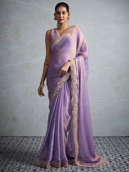 Akhilam - Womens Chiffon Lavendar Embellished Designer Saree with Unstitched Blouse