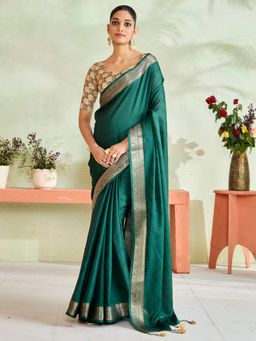 Akhilam - Womens Crepe Green Designer Saree with Unstitched Blouse