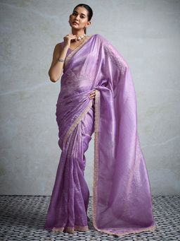 Akhilam - Womens Tissue Lavendar Designer Saree with Unstitched Blouse