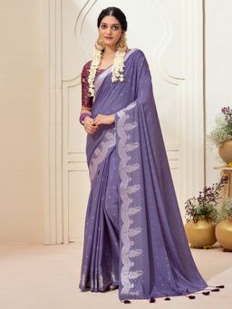 Akhilam - Womens Chinnon Lavendar Woven Designer Saree with Unstitched Blouse