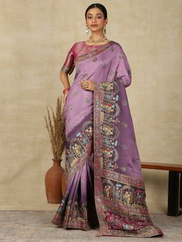 Akhilam - Womens Viscose Silk Lavendar Woven Designer Saree with Unstitched Blouse