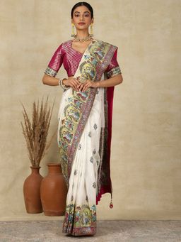 Akhilam - Womens Viscose Silk Off White Woven Designer Saree with Unstitched Blouse