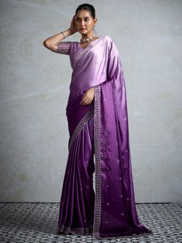 Akhilam - Womens Satin Purple Embellished Designer Saree with Unstitched Blouse