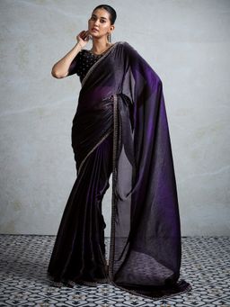 Akhilam - Womens Satin Purple Embellished Designer Saree with Unstitched Blouse