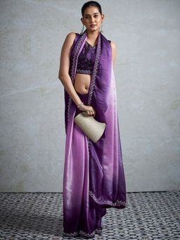 Akhilam - Womens Satin Lavendar Embellished Designer Saree with Unstitched Blouse