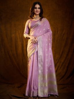 Akhilam - Womens Linen Blend Lavendar Woven Designer Saree with Unstitched Blouse