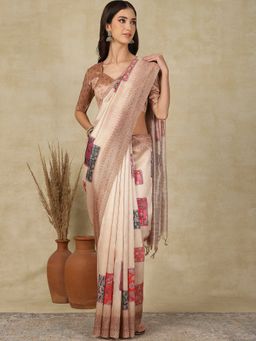 Akhilam - Womens Cotton Silk Peach Woven Designer Saree with Unstitched Blouse