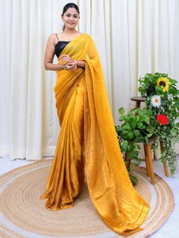 Akhilam - Womens Satin Silk Mustard Solid Designer Saree with Unstitched Blouse