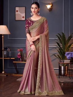Akhilam - Womens Pure Chiffon Purple Embellished Designer Saree with Unstitched Blouse
