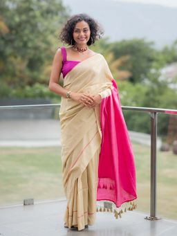 Suta - Beige Cotton Blend Saree Without Blouse