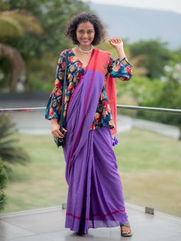Suta - Purple Cotton Blend Saree Without Blouse
