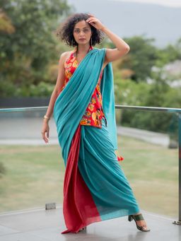 Suta - Multi-Color Cotton Blend Saree Without Blouse