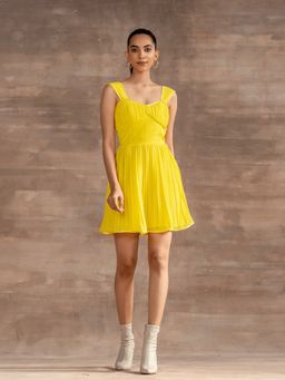 ETE - Chloe-yellow Draped Flared Summer Dress