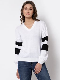 Club York - Women White Colourblocked Pullover Sweatshirt