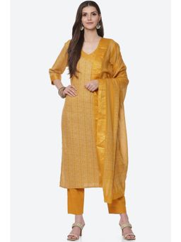 Biba - Yellow Cotton Unstitched Suit (Set of 3)