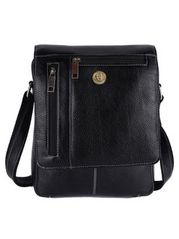 HiLEDER - Pure Genuine Leather 8 Inches Sling Travel Tablet Office Bag, Black