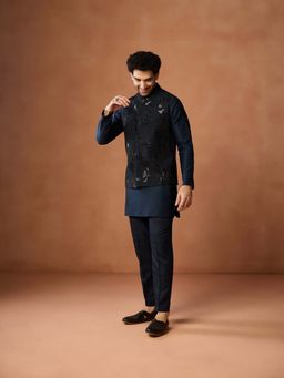 KISAH - Men Mid Sequin Embroidered Nehru Jacket With Kurta & Trouser