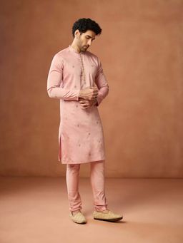 KISAH - Men Pink Silk Blend Kurta Embroidered Sequin Work Churidar