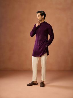 KISAH - Men Wine Silk Blend Kurta With Trouser