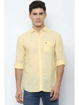 Allen Solly - Men Yellow Slim Fit Textured Full Sleeves Casual Shirt