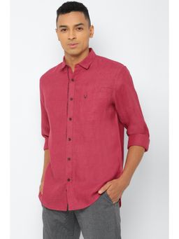 Allen Solly - Men Red Slim Fit Textured Full Sleeves Casual Shirt