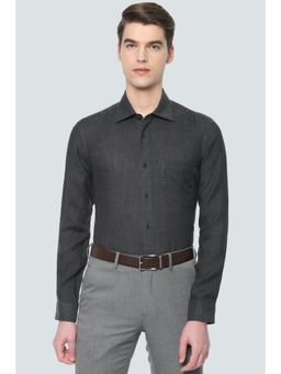 Louis Philippe - Men Black Regular Fit Textured Full Sleeves Formal Shirt