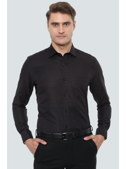 Louis Philippe - Men Black Regular Fit Textured Full Sleeves Formal Shirt