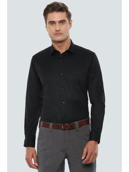 Louis Philippe - Men Black Slim Fit Self Design Full Sleeves Formal Shirt
